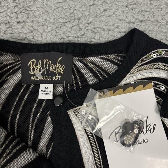 Bob Mackie Wearable Art Cardigan Women Medium Sequin Embroidered Full Button - Picture 10 of 12